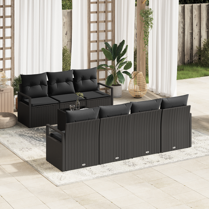Set Divano da Giardino 8 Pezzi con Cuscini Nero Polyrattan