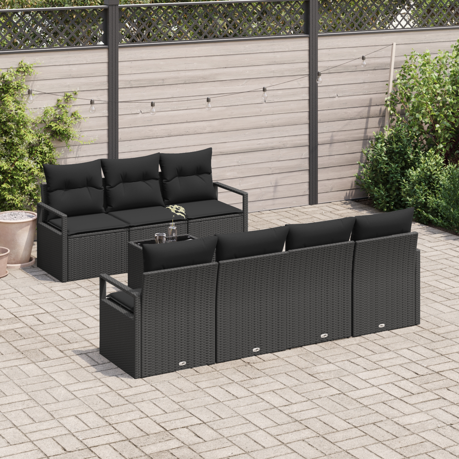 Set Divano da Giardino 8 Pezzi con Cuscini Nero Polyrattan