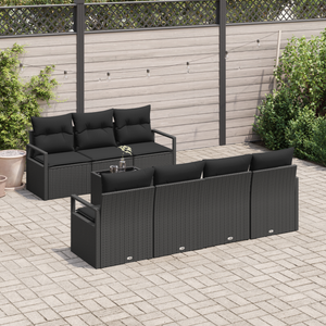 Set Divano da Giardino 8 Pezzi con Cuscini Nero Polyrattan
