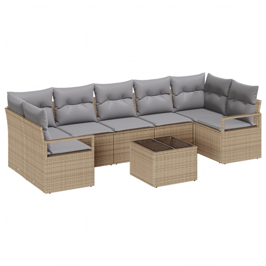 Set Divano da Giardino  8 Pezzi con Cuscini Beige Polyrattan