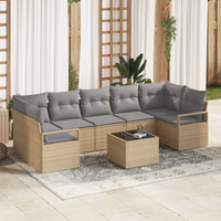 Set Divano da Giardino  8 Pezzi con Cuscini Beige Polyrattan