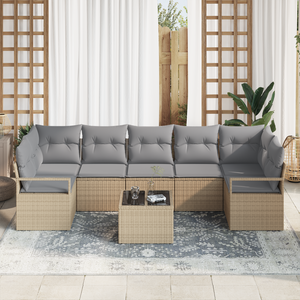 Set Divano da Giardino  8 Pezzi con Cuscini Beige Polyrattan
