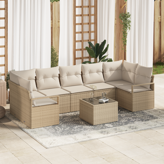 Set da Giardino  8 Pezzi con Cuscini in Polyrattan Beige