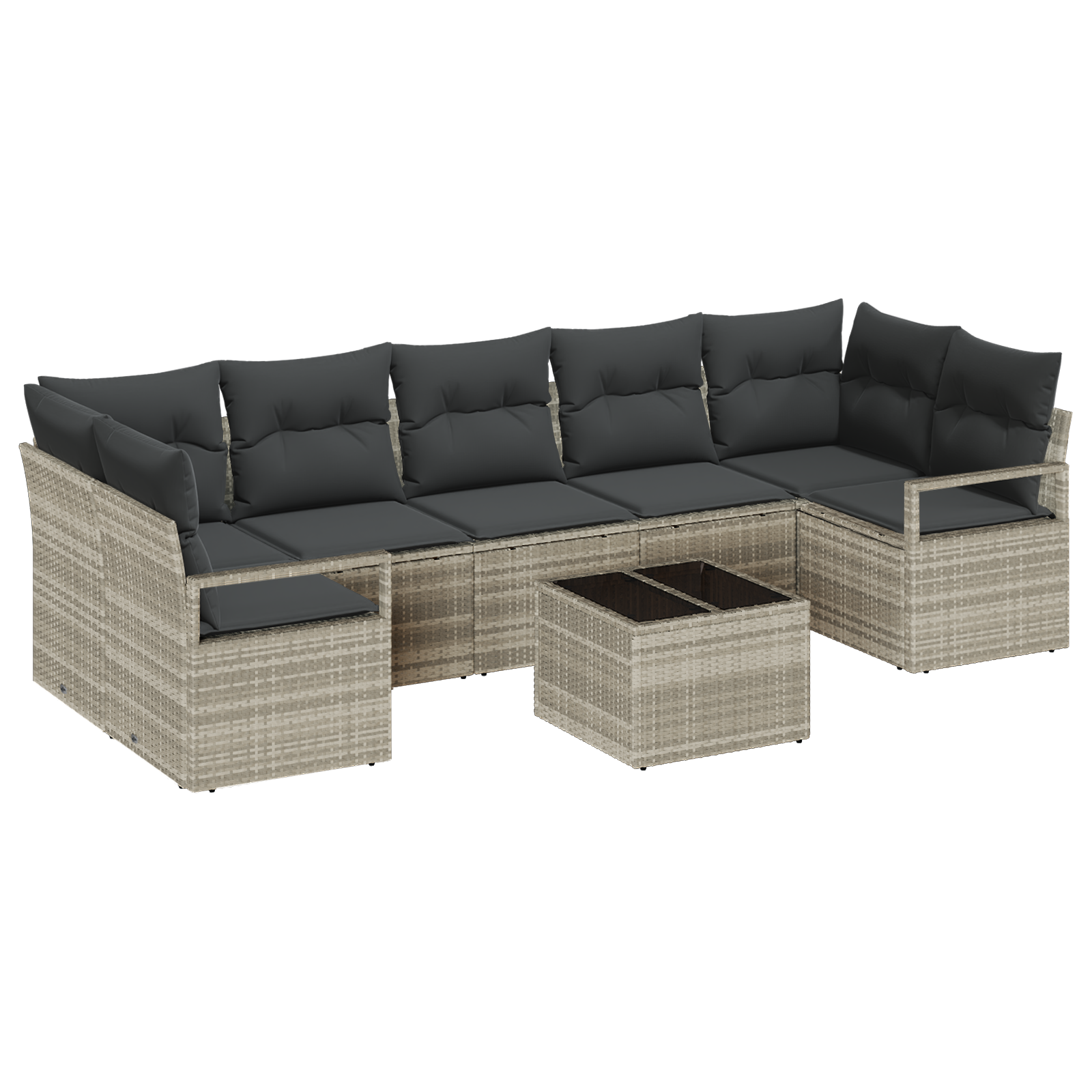 Set Divano da Giardino  8 Pezzi con Cuscini Grigio Chiaro Polyrattan