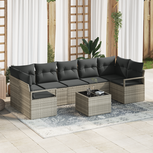 Set Divano da Giardino  8 Pezzi con Cuscini Grigio Chiaro Polyrattan