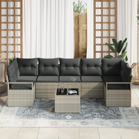 Set Divano da Giardino  8 Pezzi con Cuscini Grigio Chiaro Polyrattan