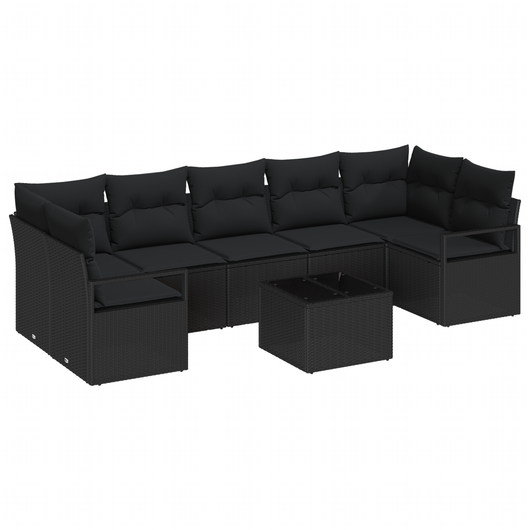 Set Divani da Giardino 8 Pezzi con Cuscini Nero Poly Rattan