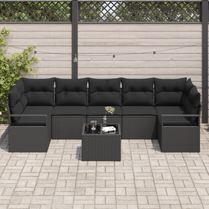 Set Divani da Giardino 8 Pezzi con Cuscini Nero Poly Rattan