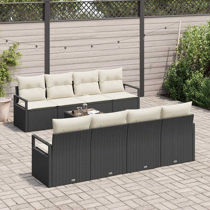 Set Divano da Giardino 9 Pezzi con Cuscini Nero Polyrattan