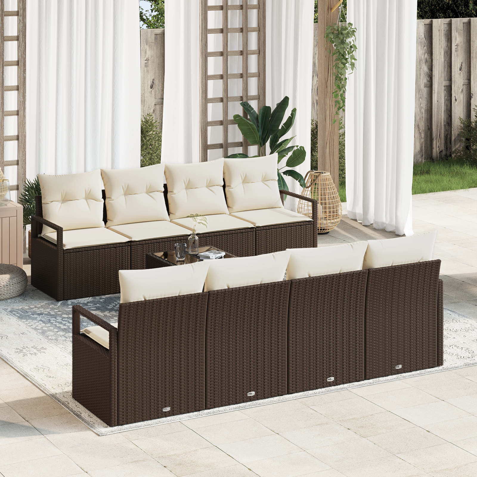 Set Divano da Giardino  9 Pezzi con Cuscini Rattan Marrone