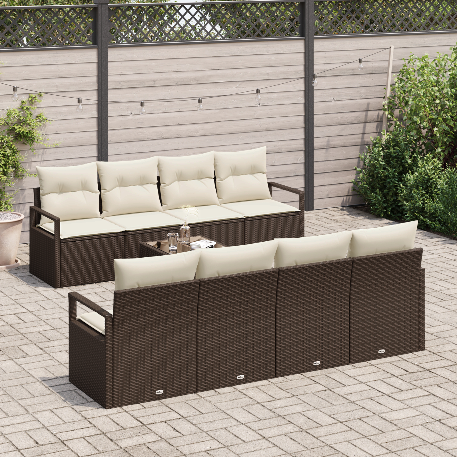 Set Divano da Giardino  9 Pezzi con Cuscini Rattan Marrone