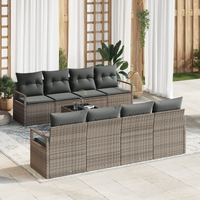 Set di Divani da Giardino a 9 Pezzi con Cuscini Grigio Rattan Sintetico