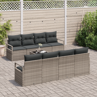 Set di Divani da Giardino a 9 Pezzi con Cuscini Grigio Rattan Sintetico