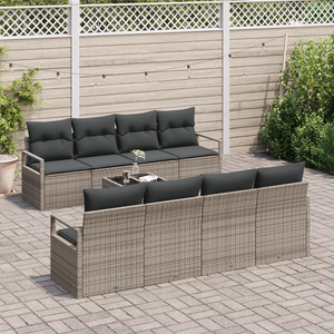Set di Divani da Giardino a 9 Pezzi con Cuscini Grigio Rattan Sintetico