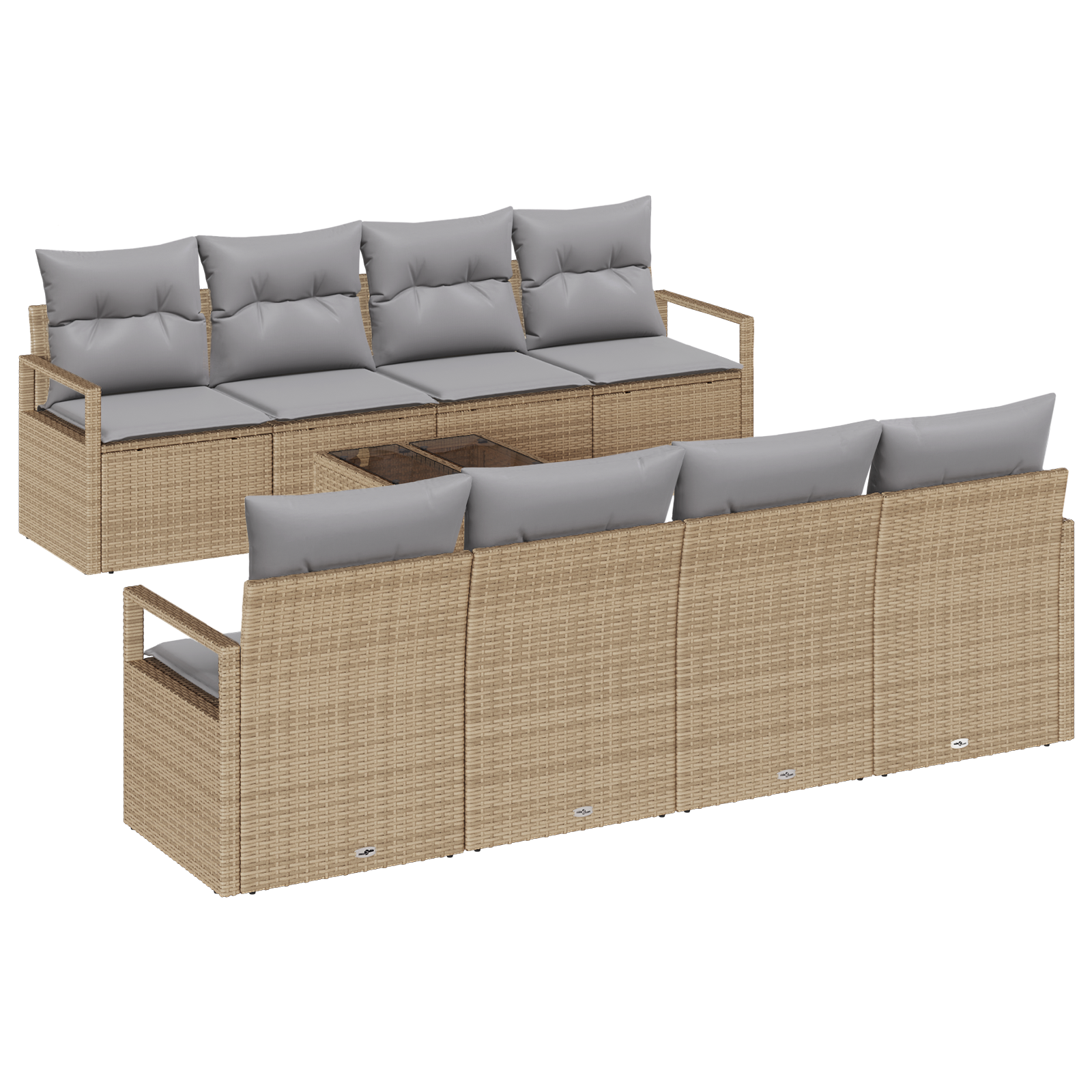 Set di Divano da Giardino  9 Pezzi con Cuscini Beige Poli Rattan
