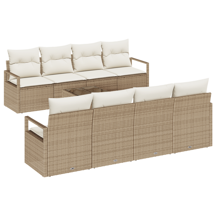 Set Divano da Giardino  9 Pezzi con Cuscini Beige Polyrattan