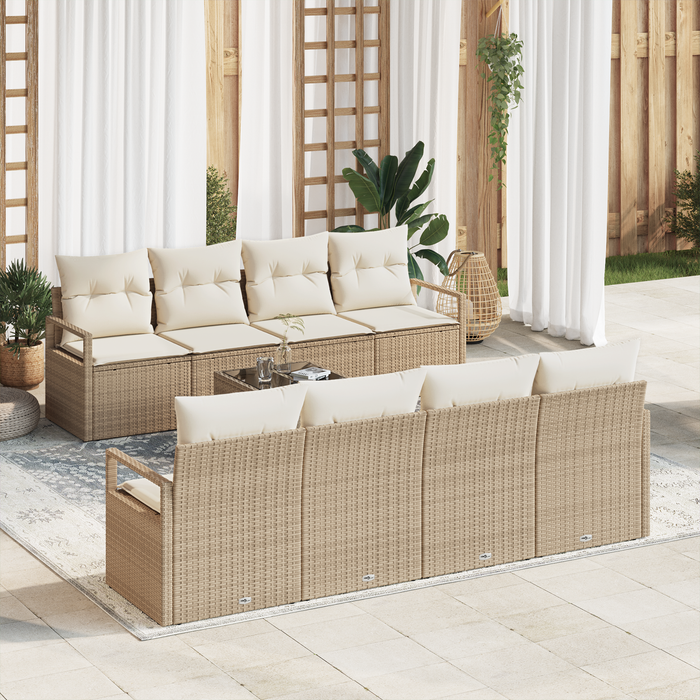 Set Divano da Giardino  9 Pezzi con Cuscini Beige Polyrattan