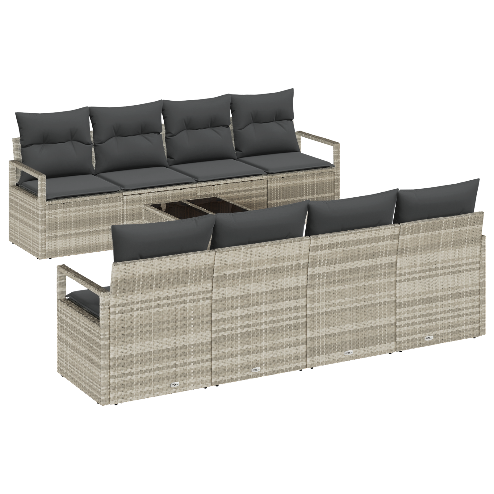 Set Divano da Giardino 9 Pezzi con Cuscini Grigio Chiaro Rattan Sintetico