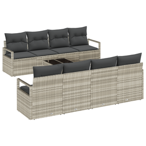 Set Divano da Giardino 9 Pezzi con Cuscini Grigio Chiaro Rattan Sintetico