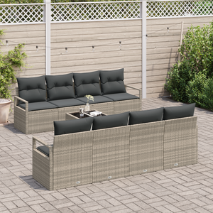 Set Divano da Giardino 9 Pezzi con Cuscini Grigio Chiaro Rattan Sintetico