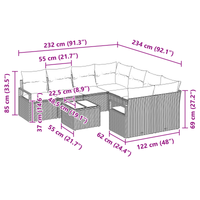 Set di divani da giardino  9 pezzi con cuscini Nero Polirattan