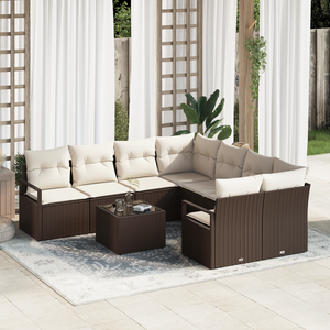Set divano da giardino  a 9 pezzi con cuscini in polyrattan marrone
