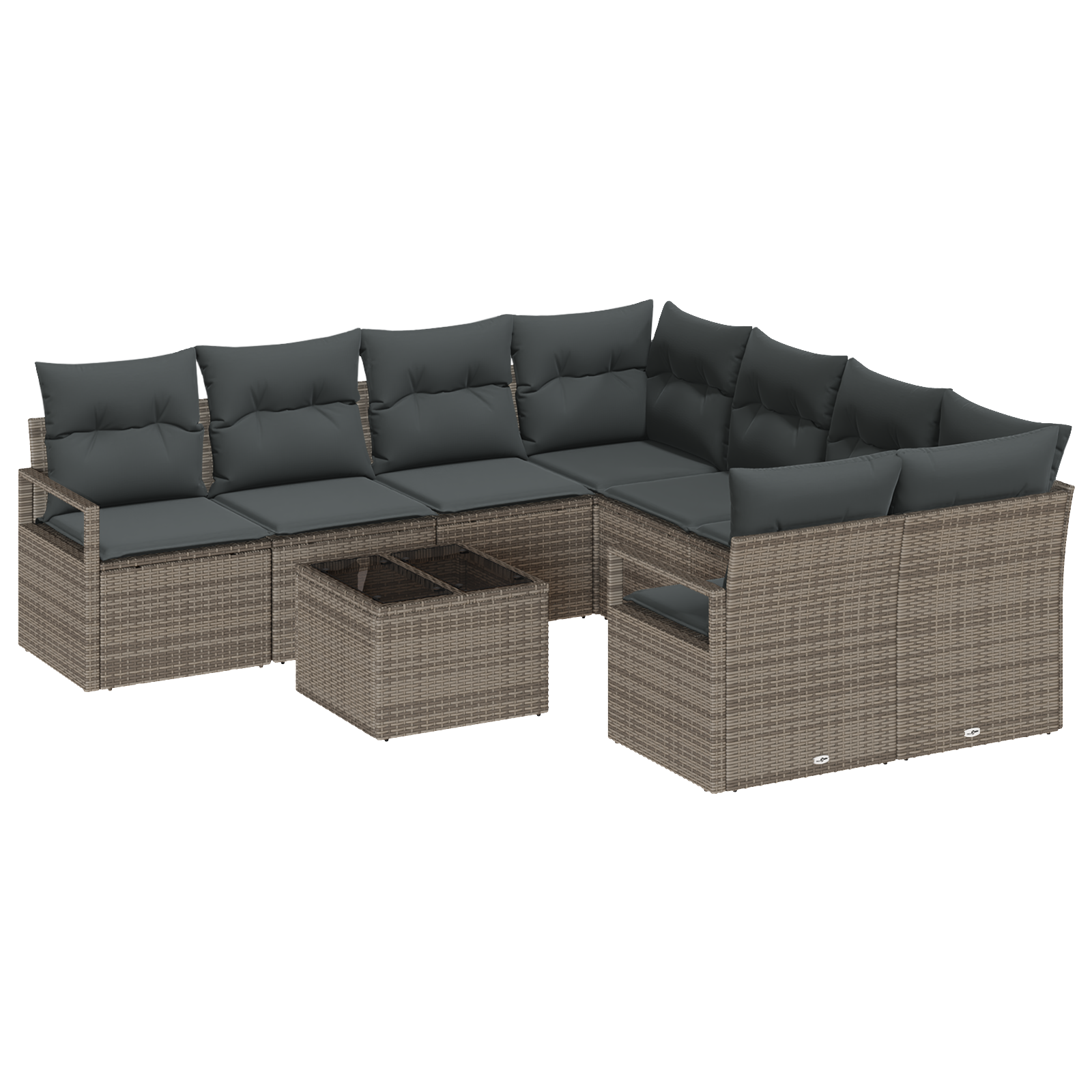 Set Divano Giardino 9 Pezzi con Cuscini Grigio Polyrattan