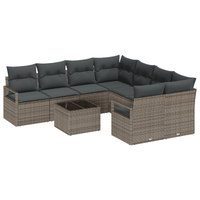 Set Divano Giardino 9 Pezzi con Cuscini Grigio Polyrattan