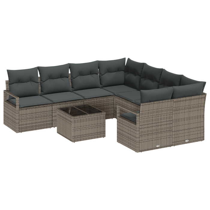Set Divano Giardino 9 Pezzi con Cuscini Grigio Polyrattan