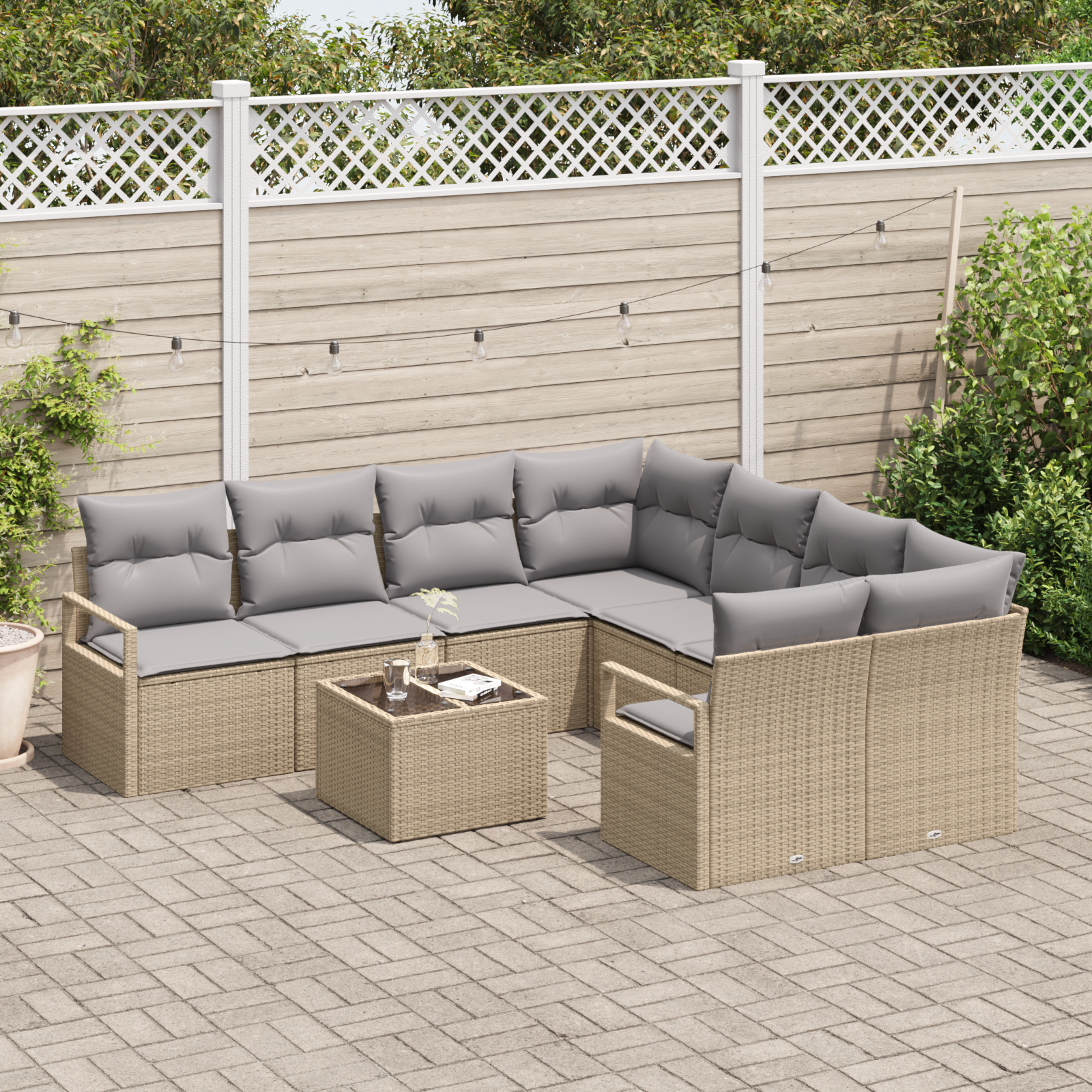 Set da giardino a 9 pezzi di  con cuscini Beige Rattan