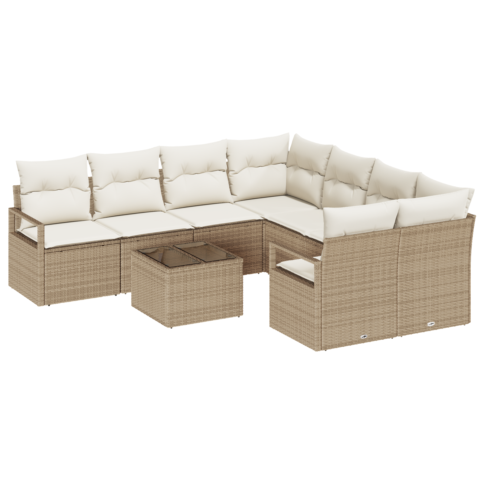 Set Divano da Giardino  9 Pezzi con Cuscini Beige Rattan Sintetico