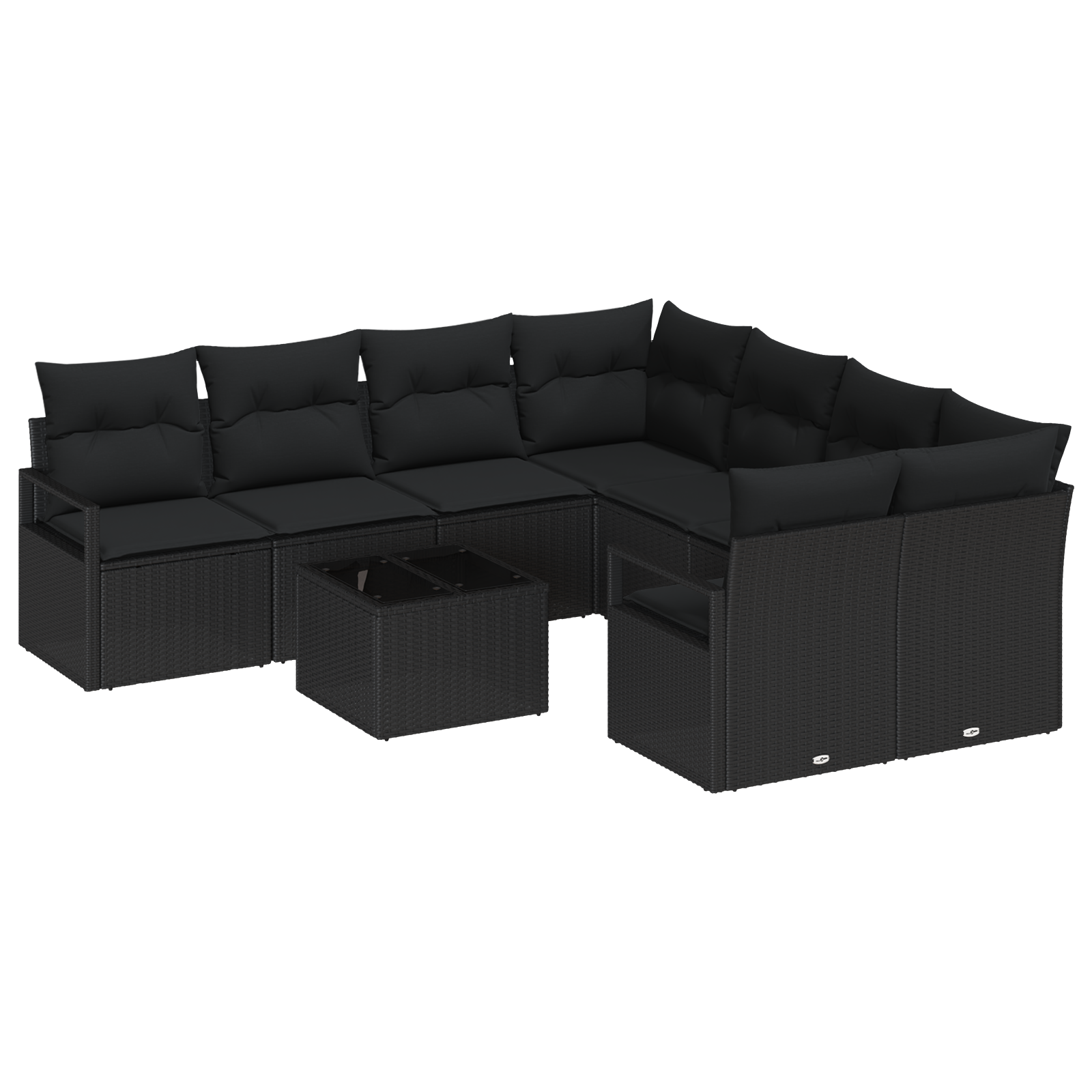 Set Divano Giardino 9 Pezzi  con Cuscini Neri Polyrattan