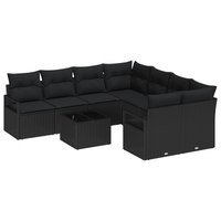 Set Divano Giardino 9 Pezzi  con Cuscini Neri Polyrattan