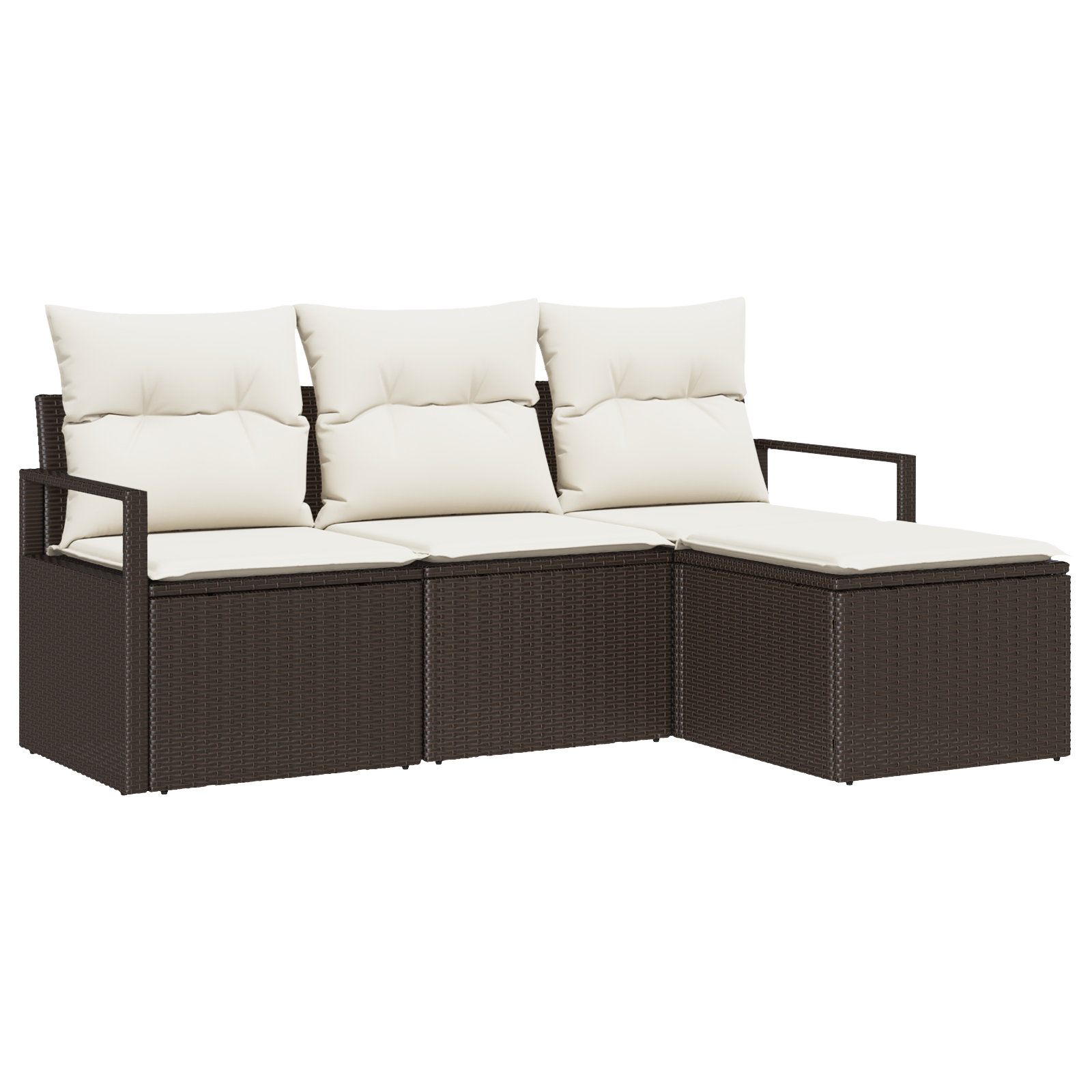 Set Divano da Giardino  4 pezzi con Cuscini Marrone Polyrattan