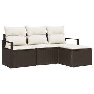 Set Divano da Giardino  4 pezzi con Cuscini Marrone Polyrattan