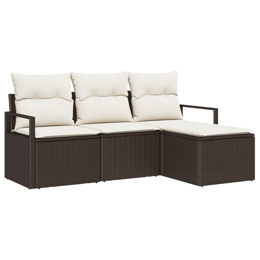 Set Divano da Giardino  4 pezzi con Cuscini Marrone Polyrattan