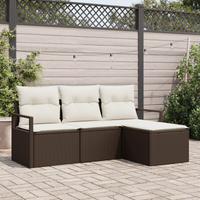 Set Divano da Giardino  4 pezzi con Cuscini Marrone Polyrattan