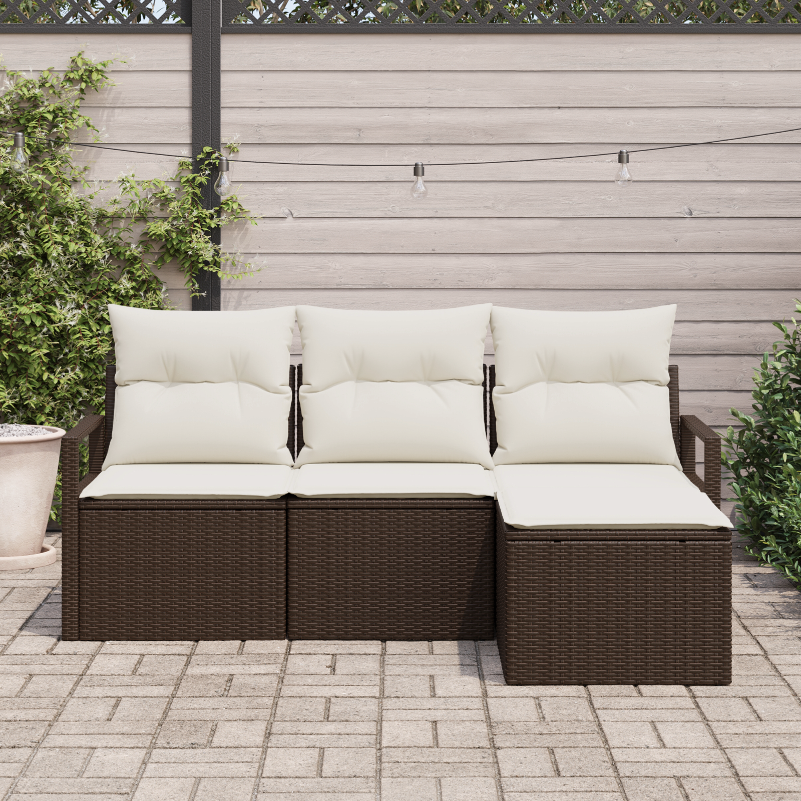 Set Divano da Giardino  4 pezzi con Cuscini Marrone Polyrattan