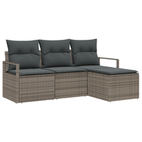 Set Divano da Giardino  a 4 Pezzi con Cuscini Grigio Polirattan