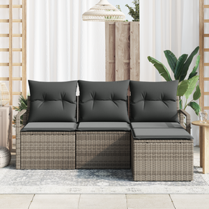 Set Divano da Giardino  a 4 Pezzi con Cuscini Grigio Polirattan