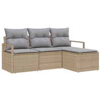Set di Divani da Giardino  4 Pezzi con Cuscini Rattan Poliestere Beige