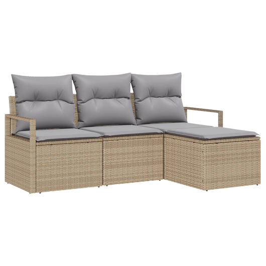Set di Divani da Giardino  4 Pezzi con Cuscini Rattan Poliestere Beige