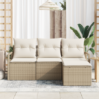 Set Divano da Giardino  di 4 Pezzi con Cuscini Beige Polyrattan