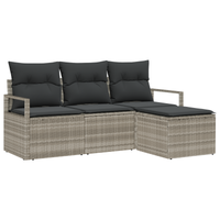 Set divani da giardino  4 pezzi con cuscini Grigio chiaro Polyrattan