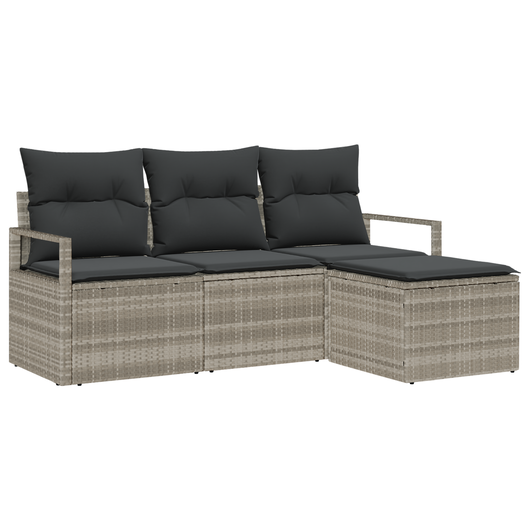 Set divani da giardino  4 pezzi con cuscini Grigio chiaro Polyrattan