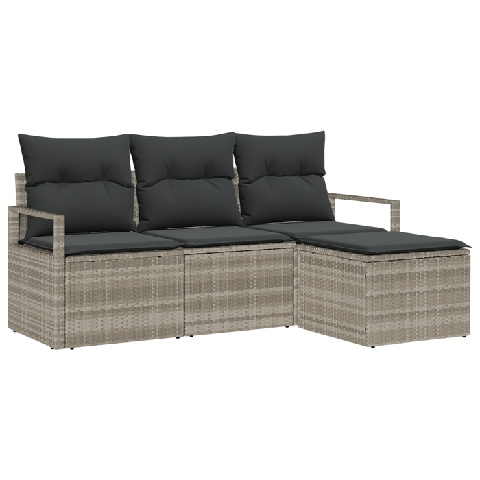 Set divani da giardino  4 pezzi con cuscini Grigio chiaro Polyrattan
