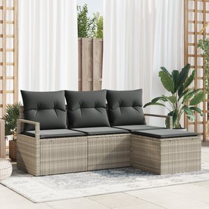 Set divani da giardino  4 pezzi con cuscini Grigio chiaro Polyrattan