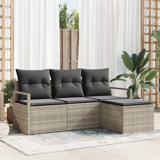 Set divani da giardino  4 pezzi con cuscini Grigio chiaro Polyrattan