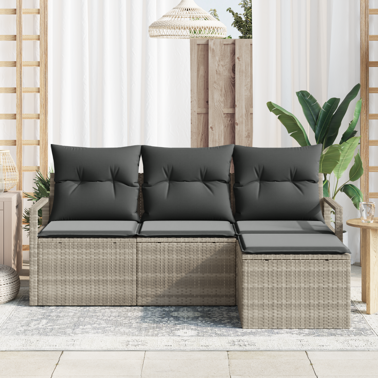 Set divani da giardino  4 pezzi con cuscini Grigio chiaro Polyrattan