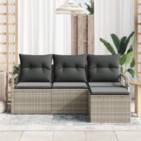 Set divani da giardino  4 pezzi con cuscini Grigio chiaro Polyrattan